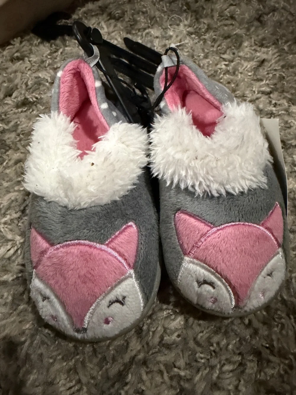 Wonder Nation Pink Gray Fox Lined w/Sherpa Slippers Size Small 5/6